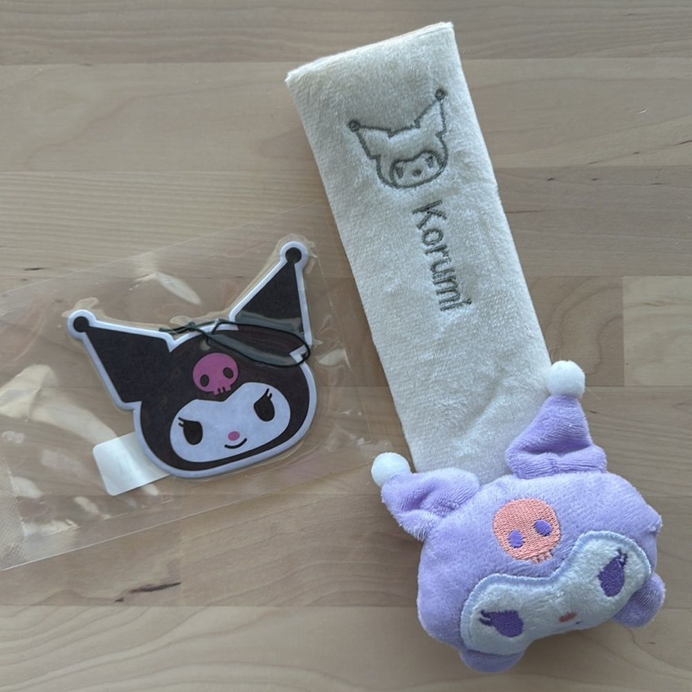 Bundle Sanrio Kuromi car seat belt protector and Car Air Freshener